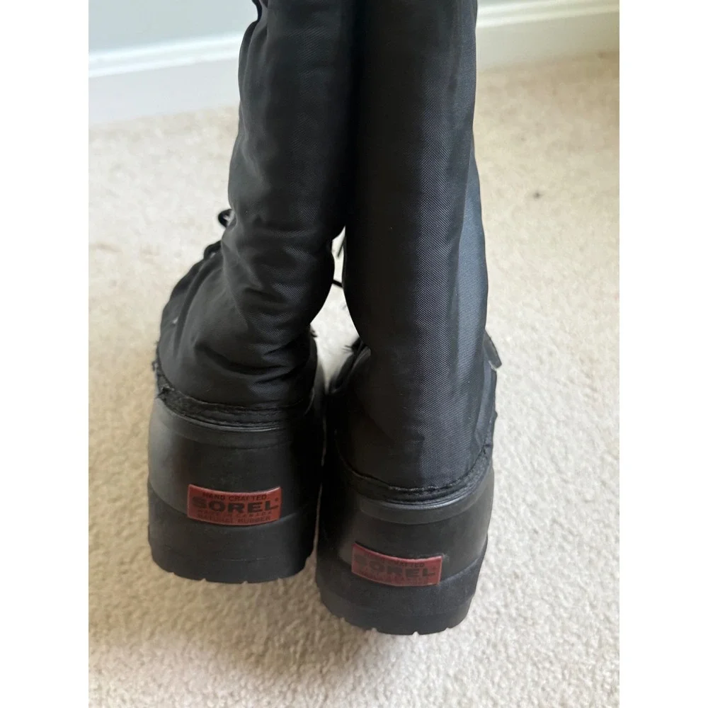 Sorel Womens Black Nylon Waterproof Winter Snow Boots Duck Toe Lace Up Size 7